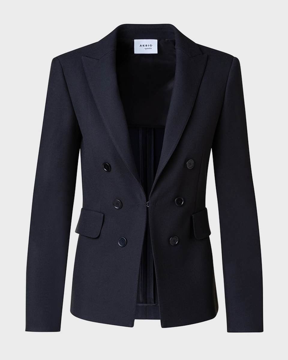 Double-Breasted Illusion Pebble Crepe Sable Blazer Jacket
